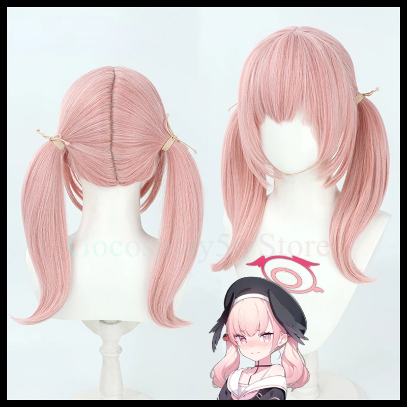 

Blue Archive Shimoe Koharu Cosplay Wig Twin Ponytails 50cm Pink Long Straight Game Synthetic Hair Project MX Girls Headwear