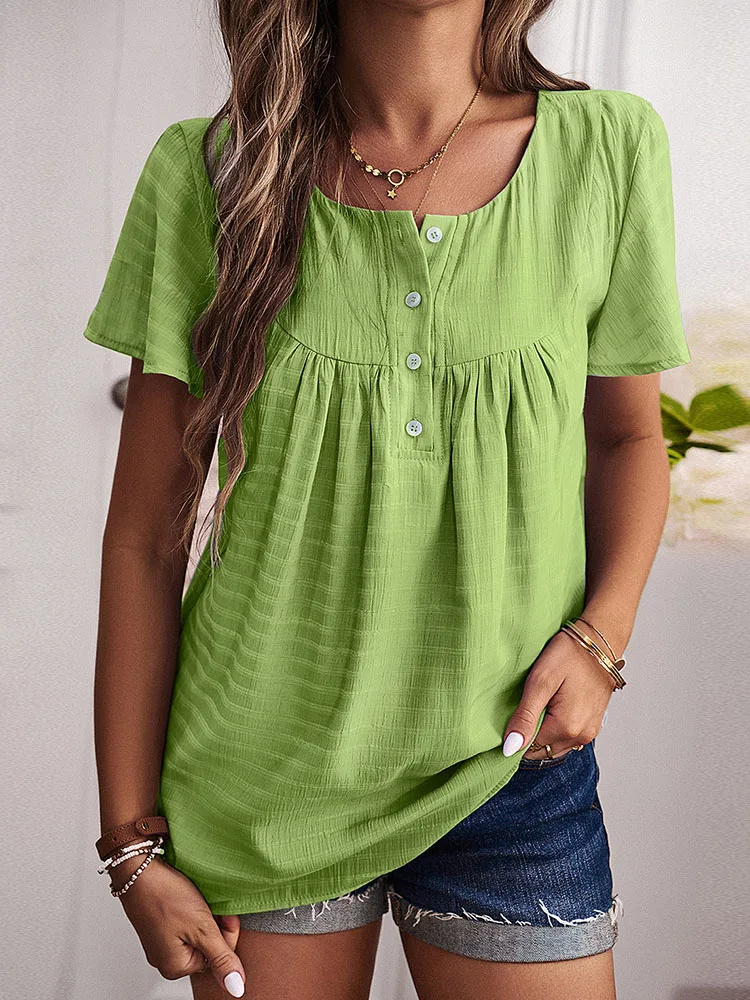 

Женская футболка Liooil с рюшами, милые футболки, кардиган на пуговицах, топы и блузки, новые летние топы с коротким рукавом для отдыха, футболки для женщин