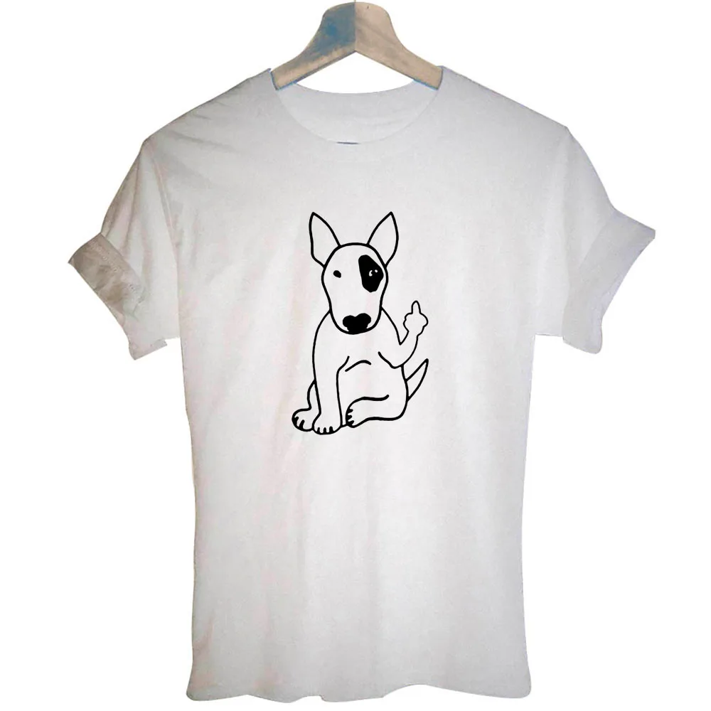 

English Bull Terrier Middle Finger Dog Print Graphic Women Tshirts Cotton Casual Funny T Shirt for Lady Yong Girl Top Tee Black