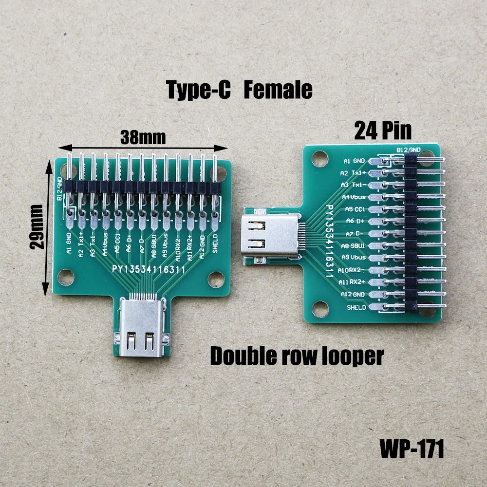 

1Pcs TYPE-C Female Seat Test Board Double-Sided Plug Looper Pin 24P Female Seat To 2.54 USB 3.1 Data Cable Transfer WP-171