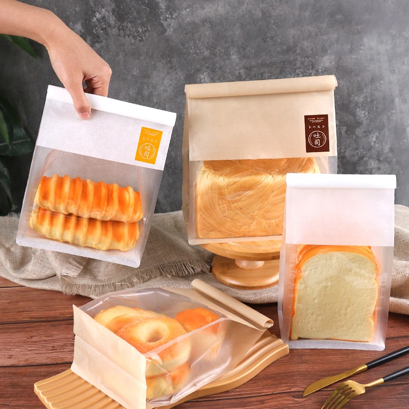 

50Pcs/Lot High Quality Toast Packaging Bag with Window Self Sealing Bread Bags Wire Rolled Edge Baking Biscuit Cookies Bags