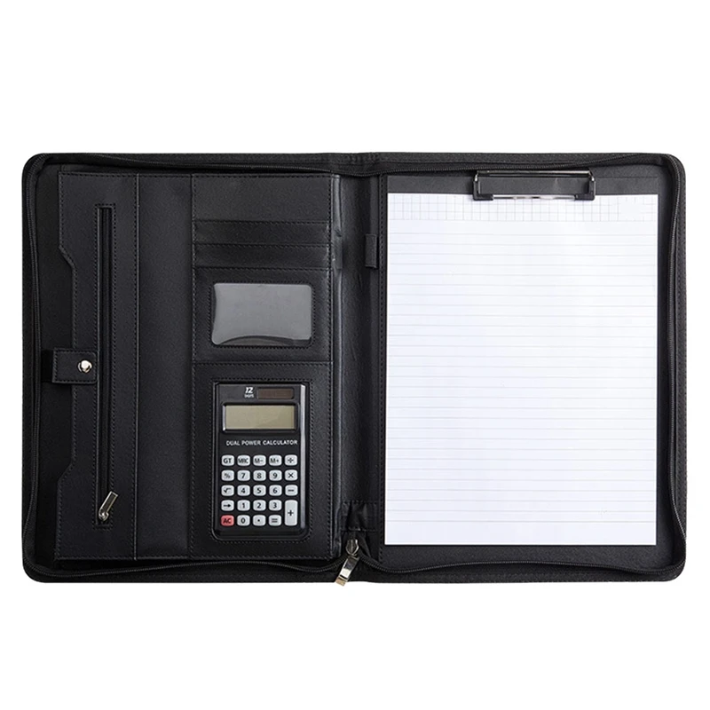 

Leather Portfolio Professional Business Padfolio with Zipper Interview Resume Notefolio Premium Document Organize