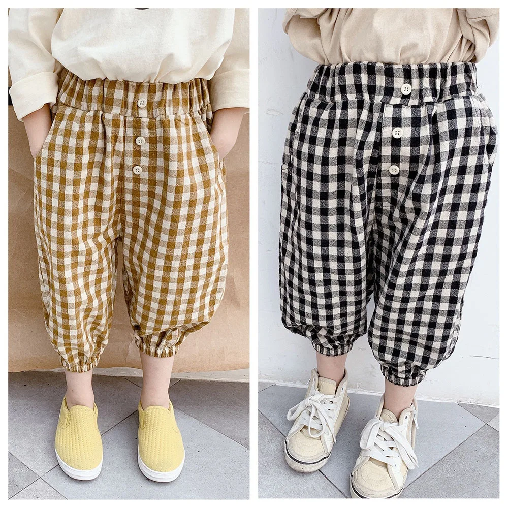 

Children Plaid Pants 2022 New Summer Fashion Korean Style Clothes Toddler Girls Casual Loose Anti-Mosquito Children Clothing