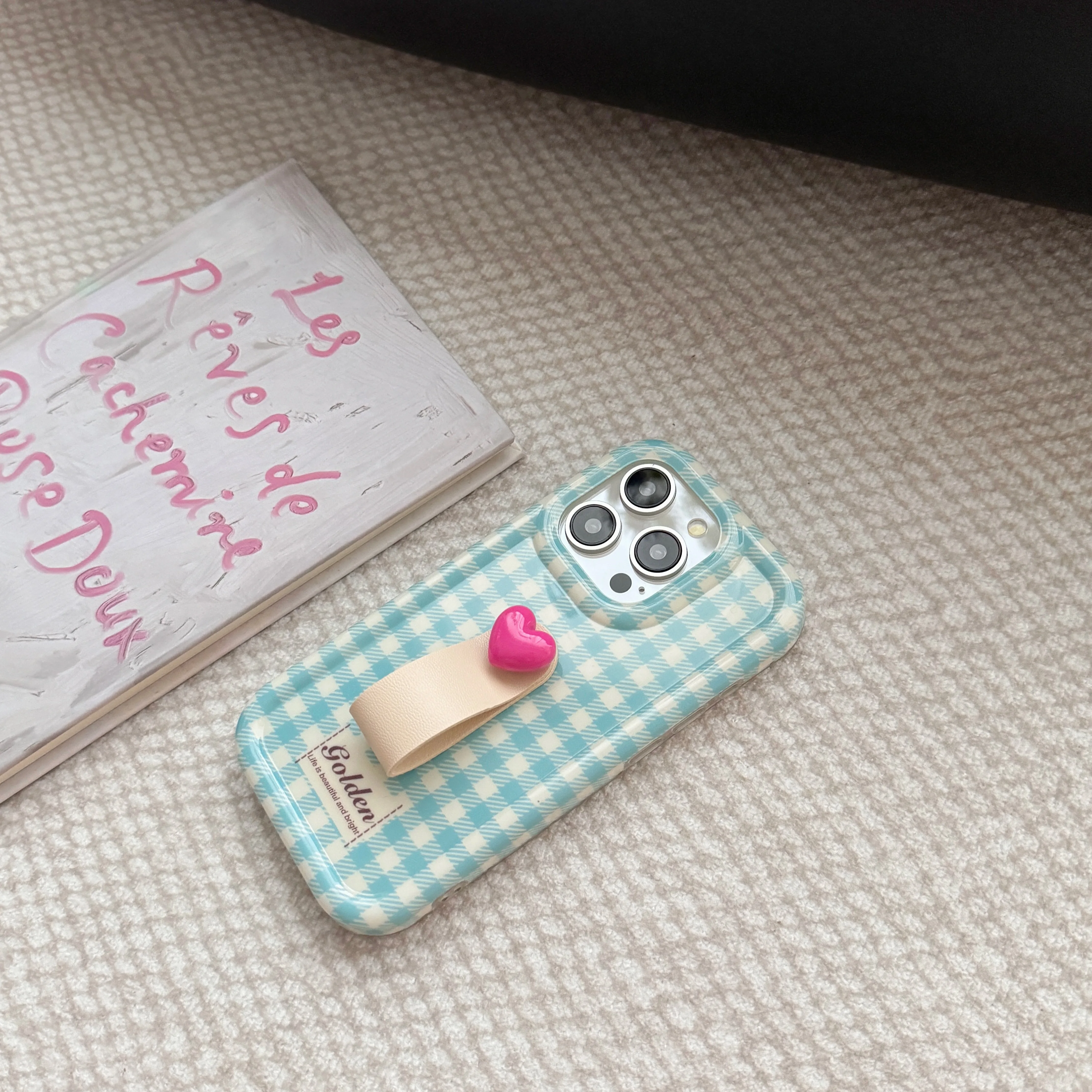 Корейский стиль Instagram шикарный винтажный синий шашки 3D кольцо ремешок Модный