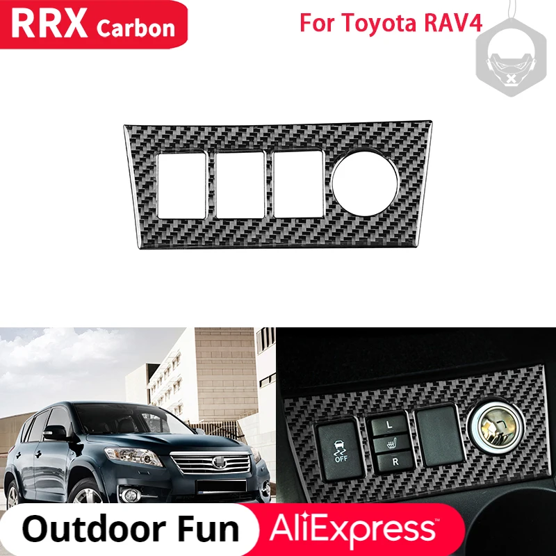 

RRX Real Carbon Fiber Sticker Interiors Car Cigarette Lighter Panel Frame Decor Cover Trim for Toyota RAV4 RAV 4 2006-2013