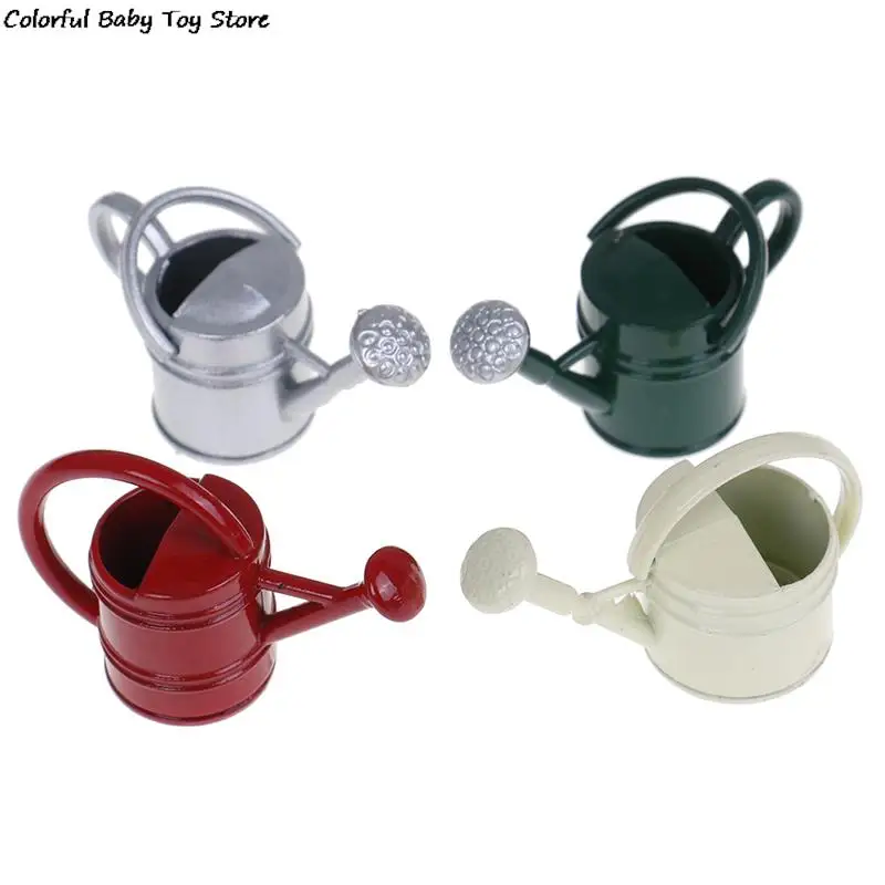 

White Dollhouse Accessories Classic Baby Toys tin Metal Dollhouse Miniature Watering Can Handicrafts Model Dollhouse Decor 4*2cm