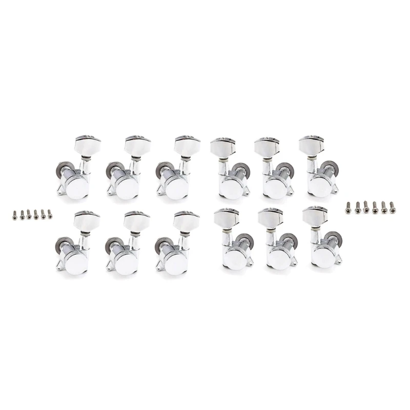 

6Pcs Guitar String Tuning Pegs 6R/6L Tuner Machine Heads 1:15 Ratio Guitar Locking Tuners Heads Replacement with Screws N58B