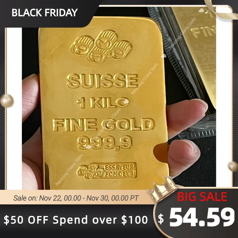 

1:1 Original Copy Swiss Gold Bar P1kilo/1000g/1KG 24k Gold Plated Bar Gold bullion Replica Swiss Jewelry Store