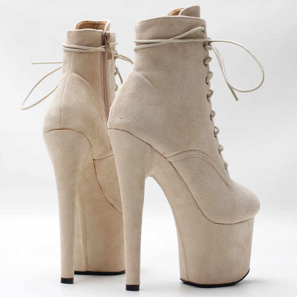 17CM High Heel(7Inch) Faux Suede Platform Lace-Up Front Pole Dancing Peep Toe Ankle Boots  Size36-43