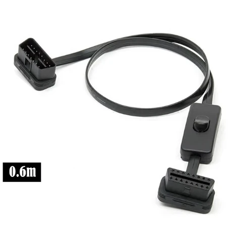 Удлинительный кабель OBD2 «папа-мама» с переключателем питания OBD Угловой плоский кабель OBD GPS Track ELM327 Линия осмотра автомобиля 8-ядерный