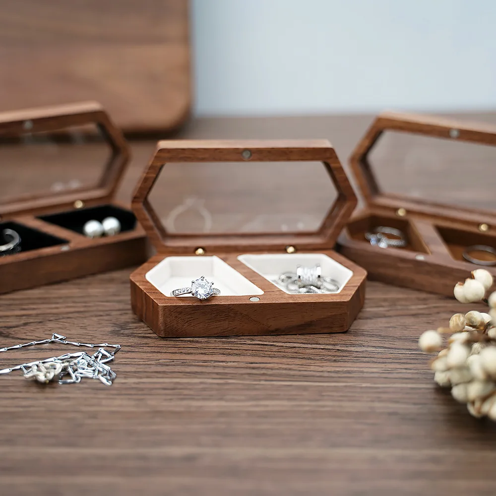 Wooden Clear Lid Jewelry Box Double Grid Jewellery Case Wedding Display Jewelry Storage Organizer Earring Ring Necklace Gift Box