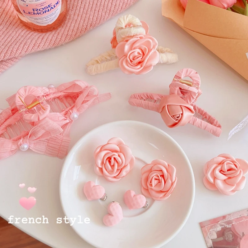 

Sweet Pink Rose Series Hair Pins For Women Girl Flower Heart Hair Clips Hair Clamps Claw Clip Crab Chic Hair Accessories Gift