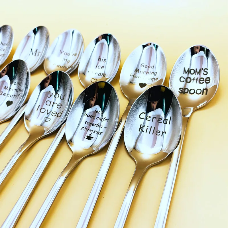 Valentines Day Gift Anniversary Gift for Boyfriend Stainless Steel Spoon Coffee Spoon Couple Tableware Good Morning Handsome