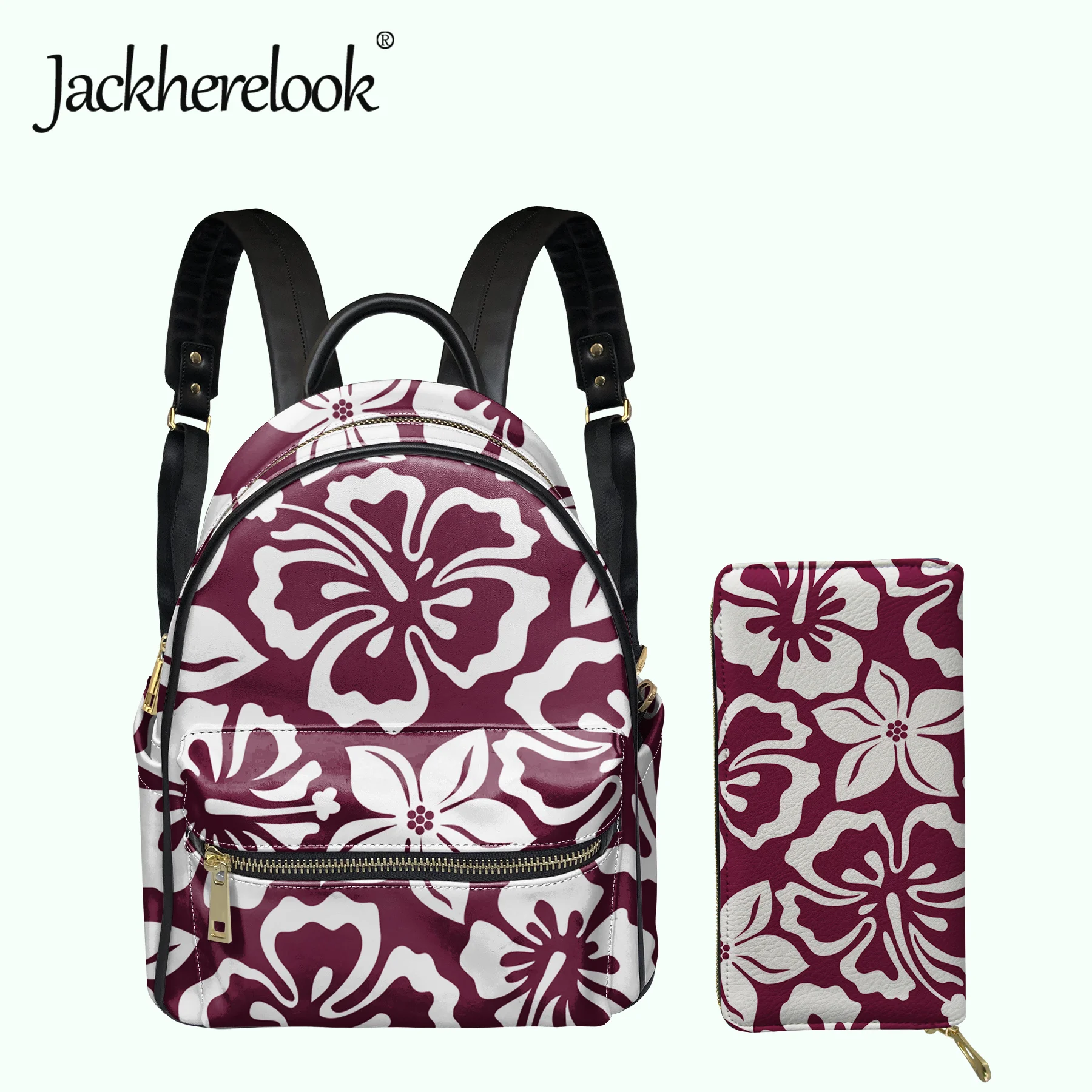 

Женский рюкзак и кошелек Jackherelook с цветами гибискуса для девочек Роскошные Школьные Сумки из искусственной кожи 2 шт./компл. Кошелек для моне...