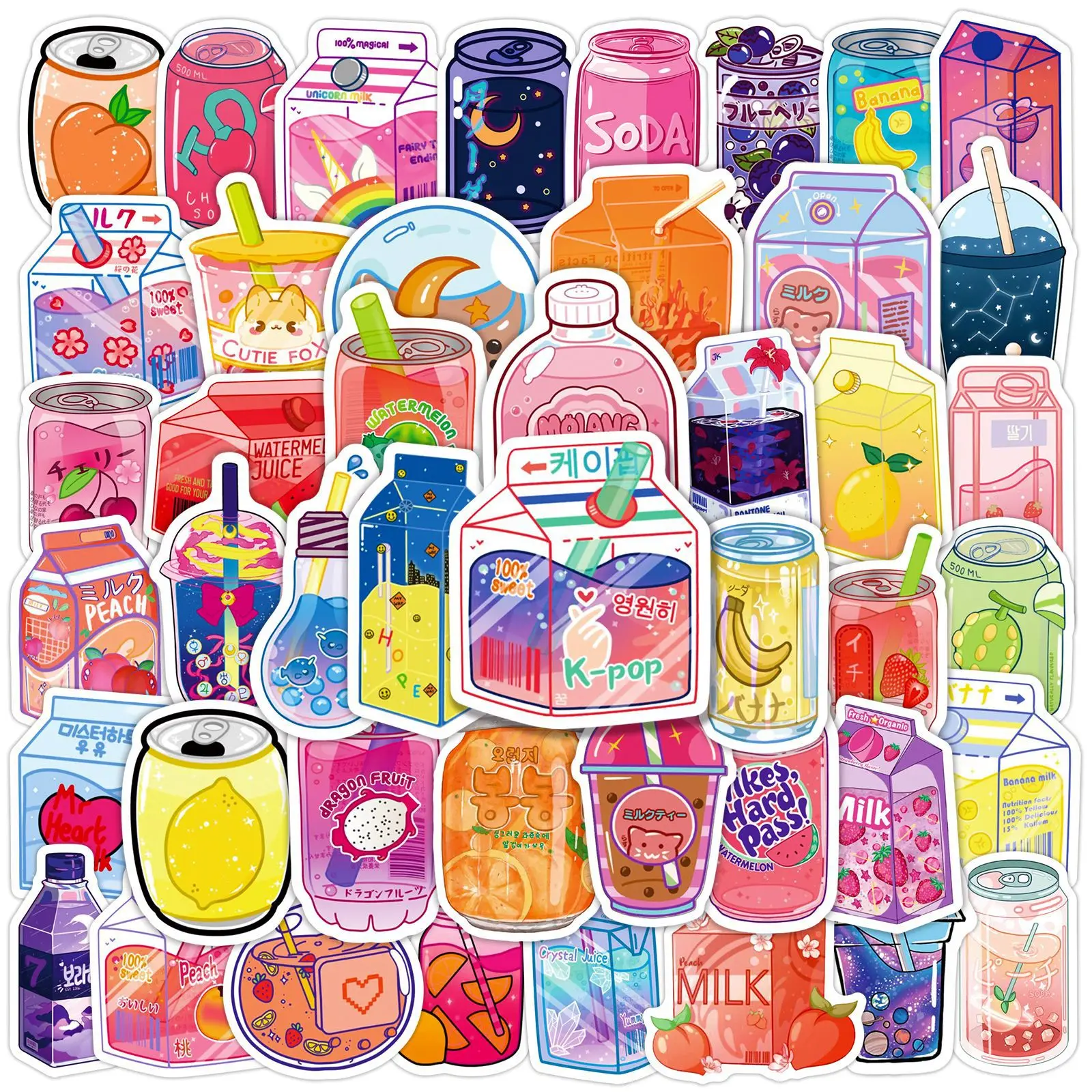 

10/30/52 Pcs Milk Drinks Bottle Graffiti Stickers for Laptop Luggage Skateboard Guitar Motorcycle Kids Toys