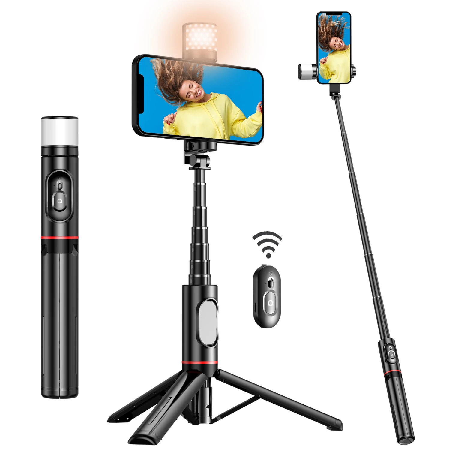 

Selfie Stick Tripod with 360° Rotatable Fill Light Reinforced Stable Tripod & Extendable Portable Aluminum Selfie Stick