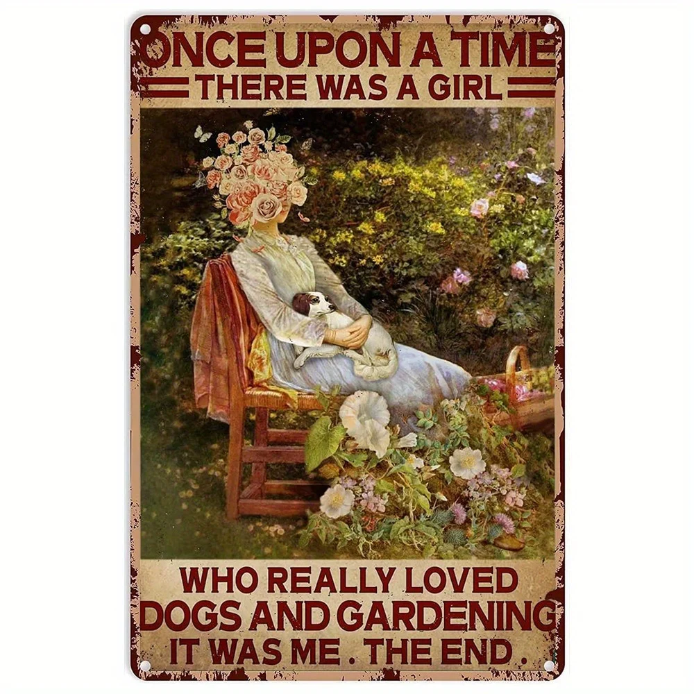 

Chic Decor Tin Sign Garden Iron Poster A Girl Loves Dogs, Once Upon A Time There Was A Girl Who Really Loved Cats and Christmas