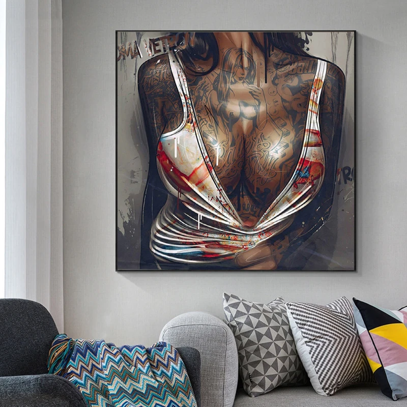 

Graffiti Tattoo Sexy Body Canvas Painting Wall Art Naked Woman Posters And Prints Living Room Decor Street Pop Art Home Decor