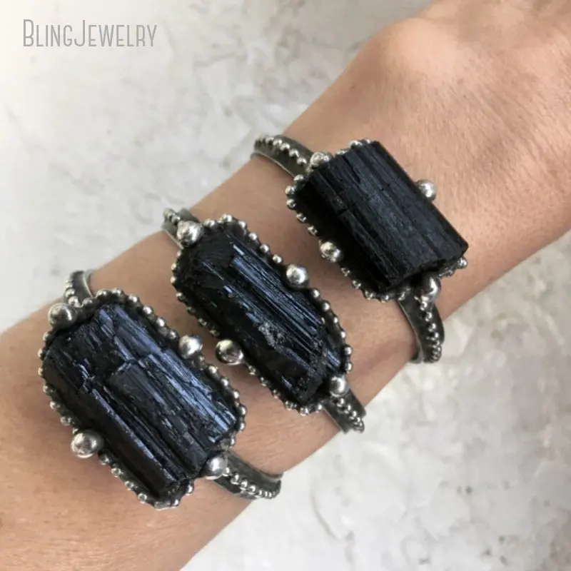 Готический эзотерический браслет на Хэллоуин черный турмалиновый брикет 10 шт