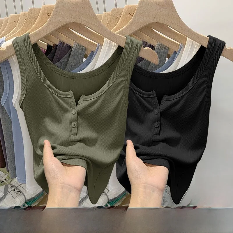 Один/двухсекционный модальный жилет сплошной нитью и полуоткрытыми пуговицами