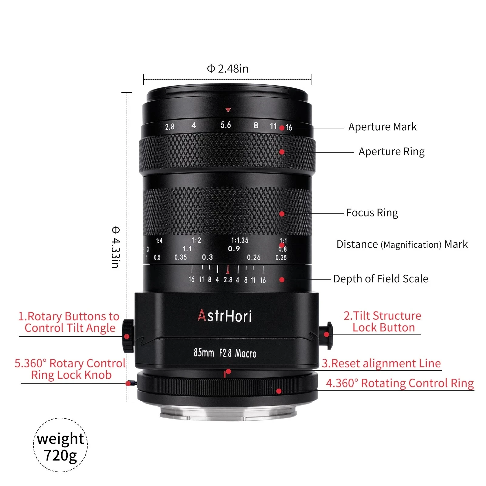 Фотовспышка AstrHori 85mm F2.8 Tilt Shift Macro Lens Full Frame Portrait do a paratów SONY E Nikon Z Canon RF R Panasonic Leica L Mount