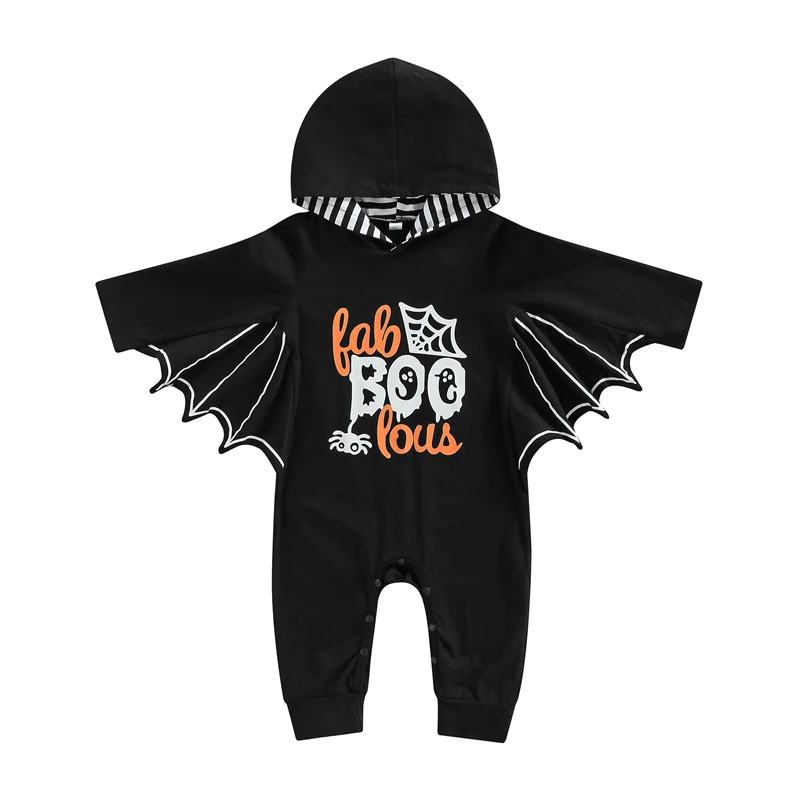 

Infant Toddler Baby's Clothes Boy Hooded Kids Romper Halloween Letter Spider Web Bat Shape Casual Style Children's Clothing Set