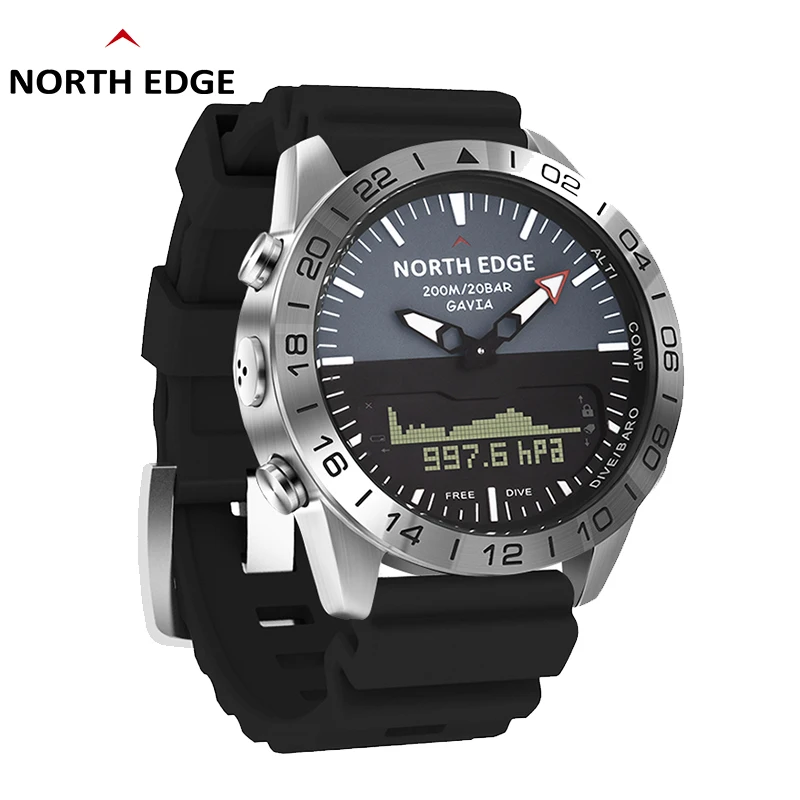 Часы NORTH EDGE мужские цифровые, спортивные армейские Роскошные полностью стальные деловые водонепроницаемые с высотомером и компасом, 200 м