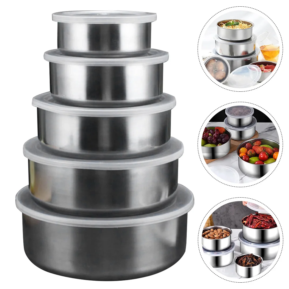 

Bowl Container Bowls Storage Containersstainless Prep Steel Nestingbox Meal Big Fridge Lid Snack Metal Lids Mixing Picnic Ramen
