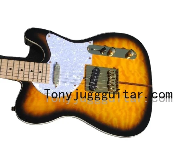 

Custom Merle Haggard Tuff Dog Tele TL Yellow Quilted Maple W/ Dark Edge Top Electric Guitar White Pearl Pickguard & Tuners,