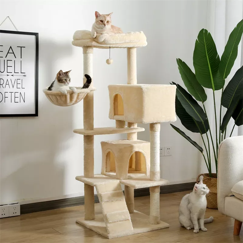Luxury Multi-Level Cat Tree Tower with Cat Condo Cozy Perches Pet Play House Scratching Post Stable Cat Tower with Hanging Ball