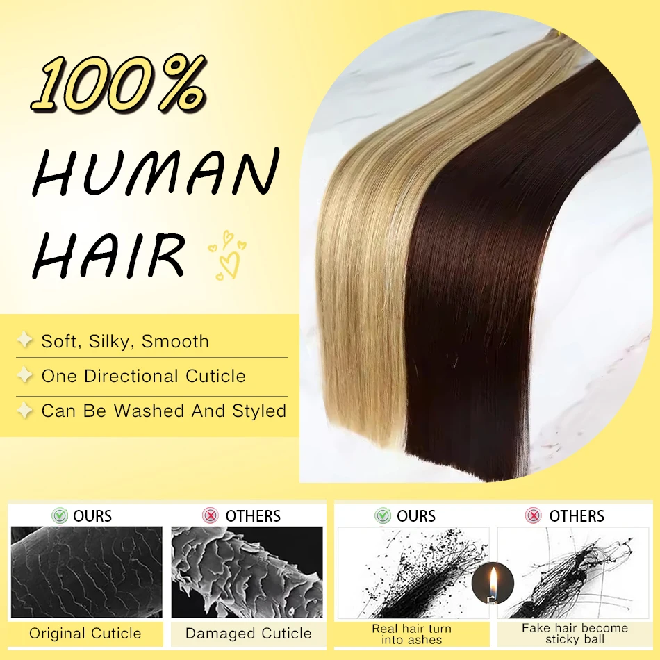 Фото Yelo шелковистые прямые волосы, 100% наращивание человеческих волос Remy, 50-100 г, пучки с полным плетением головы, натуральный черный/блонд для женщин №3