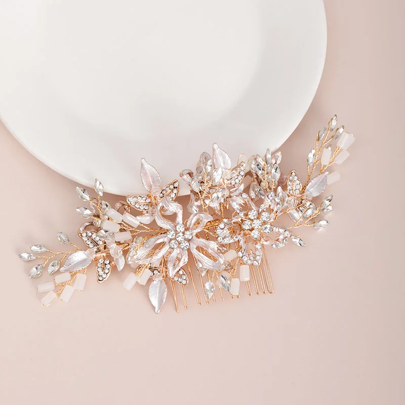 

Wedding Hair Comb Shining Handwork Faux Sparkling Rhinestone Rose Gold Temperament Bridal Tiara Party Pageant Hair Ornaments