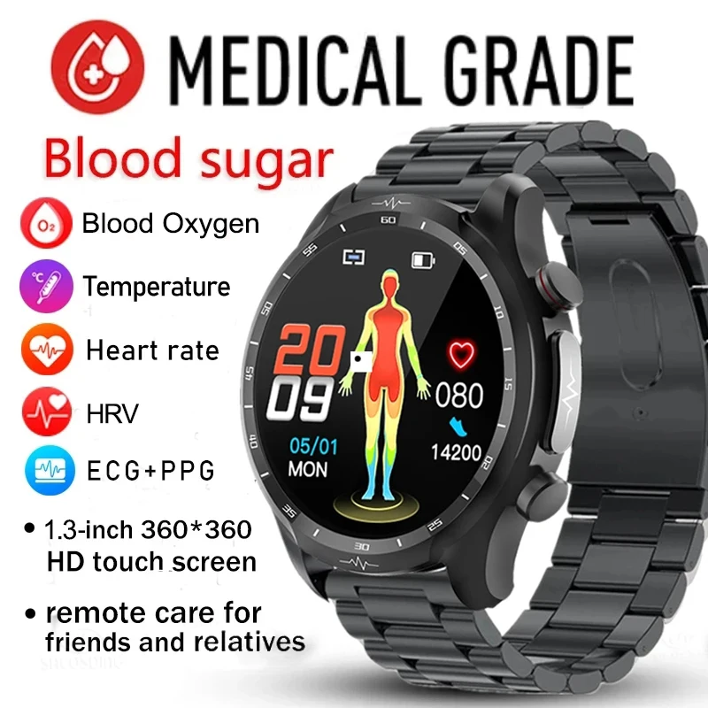 2023 Healthy Blood Sugar Smart Watch Men ECG+PPG Precise Body Temperature Heart Rate Monitor Smartwatch HRV Blood Pressure Watch