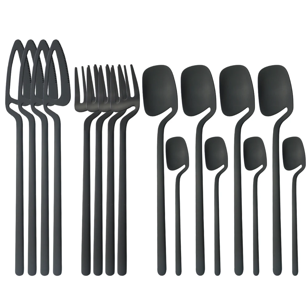 

16Pcs Black Matte Dinnerware Set Knives Forks Spoons Flatware Set Stainless Steel Cutlery Set Silverware Kitchen Home Tableware