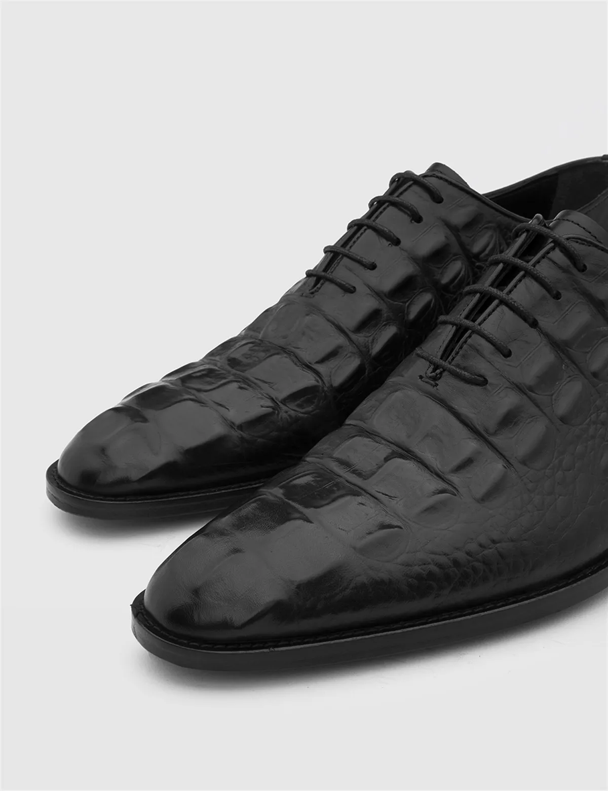 

ILVi-Genuine Leather Handmade Rubus Antique Black Oxford with Crocodile Print Man's Shoes 2022 Fall/Winter