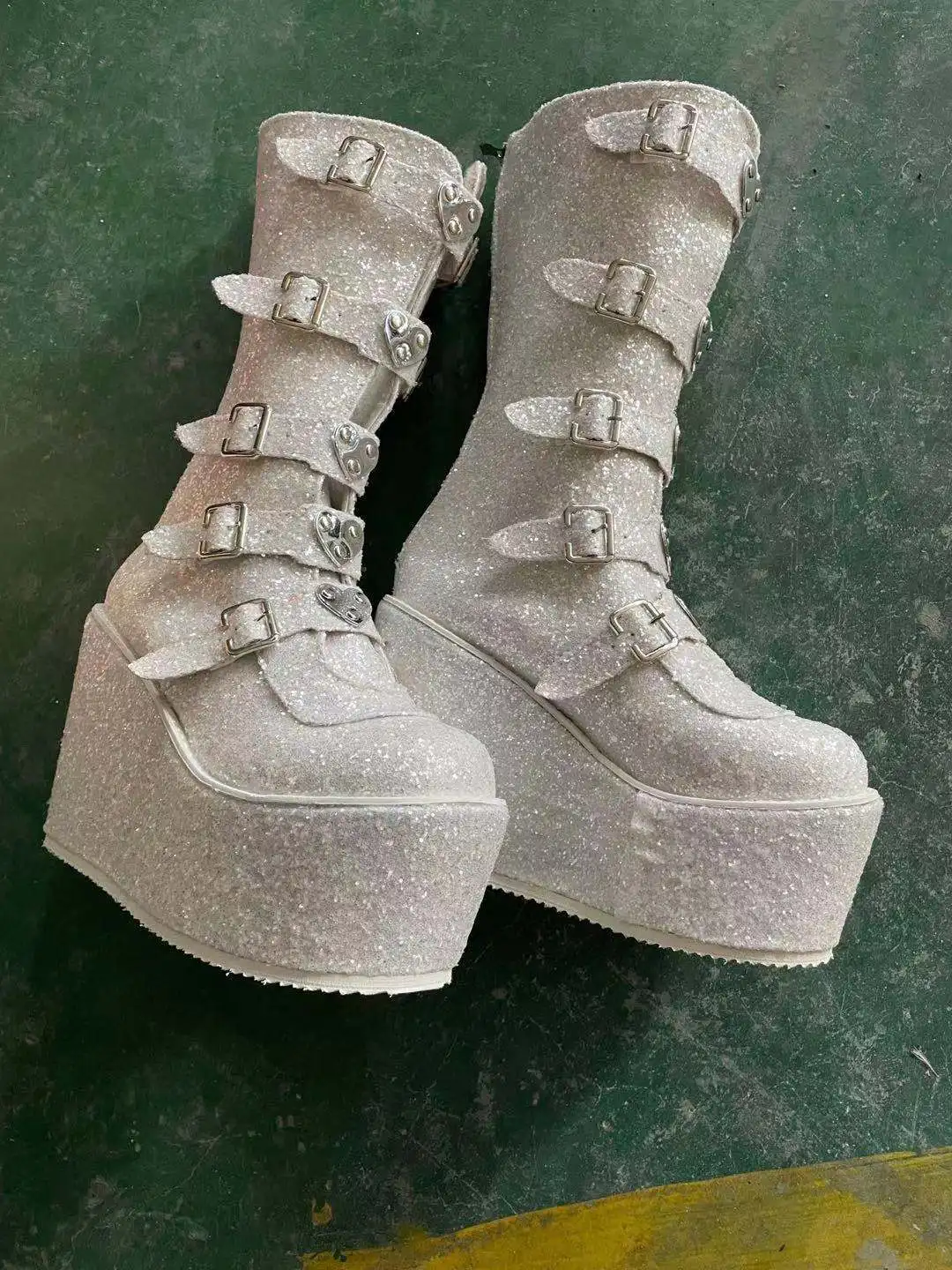 Brand Design Big Size 43 Black Gothic Style Cool Punk Motorcycles Boots Female Platform Wedges High Heels Calf Boots Women Shoes