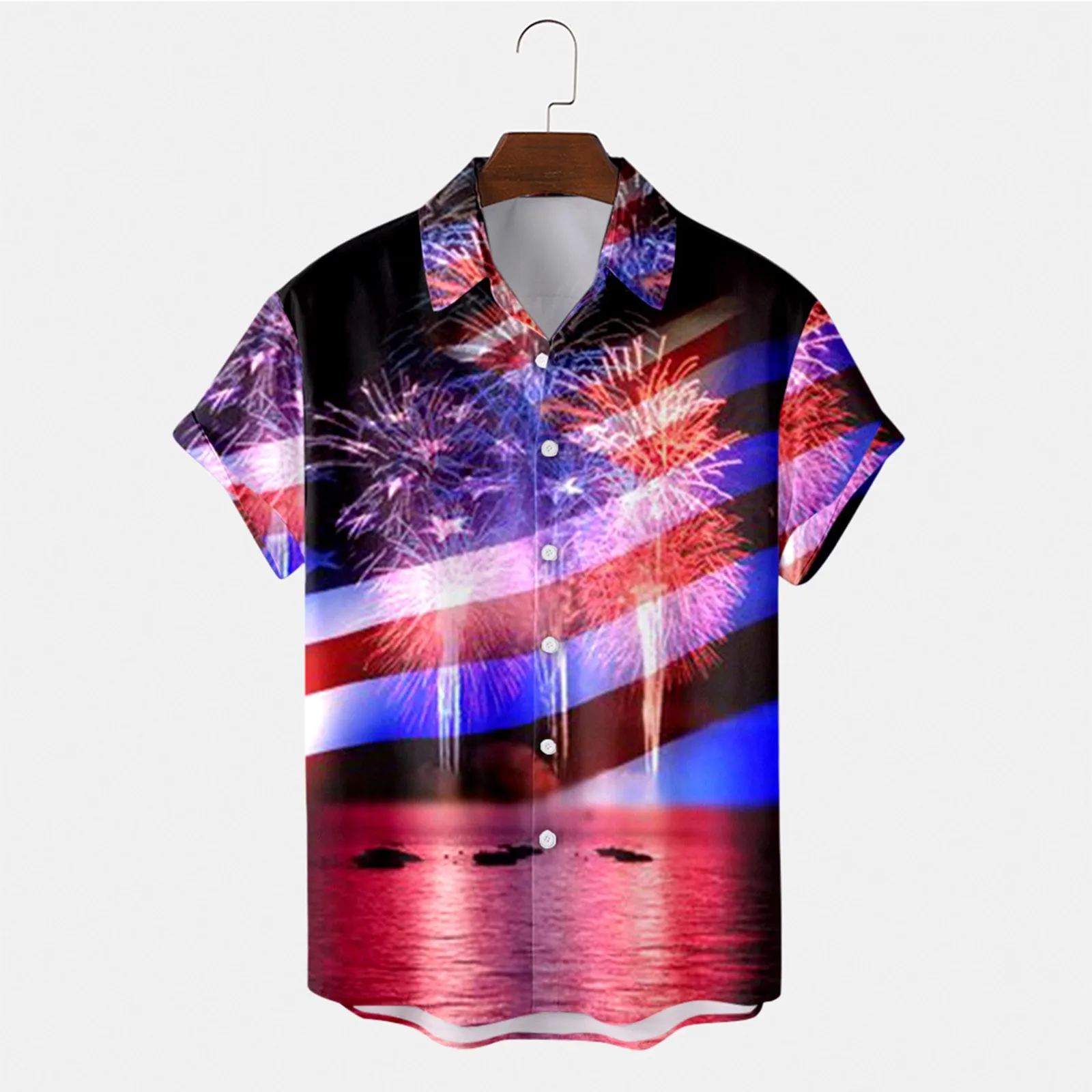 

Independence Day Printing Shirt Men'S Outdoor Short Sleeve Loose Blouses Summer office lady Button Down Oversize Camisas Blusa