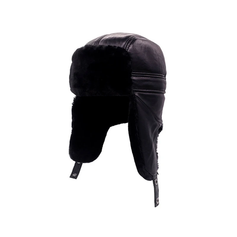 

Мужская зимняя шапка-бомбер из натуральной овечьей кожи