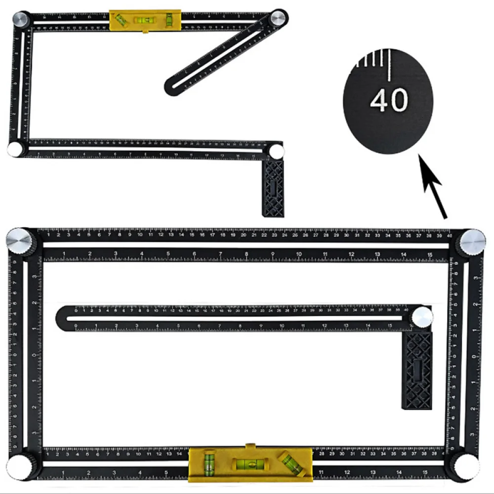 Угловая линейка из алюминиевого сплава измерительная 6-кратная перфорированная