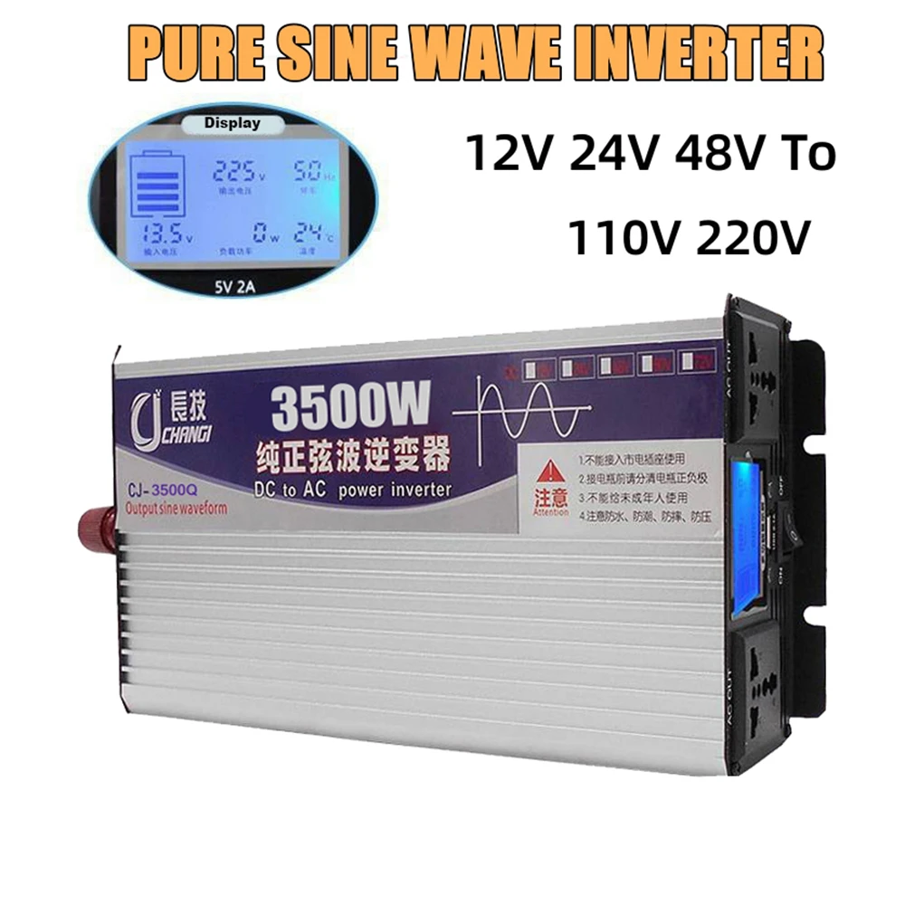 

Pure Sine Wave Inverter DC 12V 24V 48V 60V to 110V 220V 3500W Power Converter Voltage Transformer 50/60HZ Solar Car Inverter