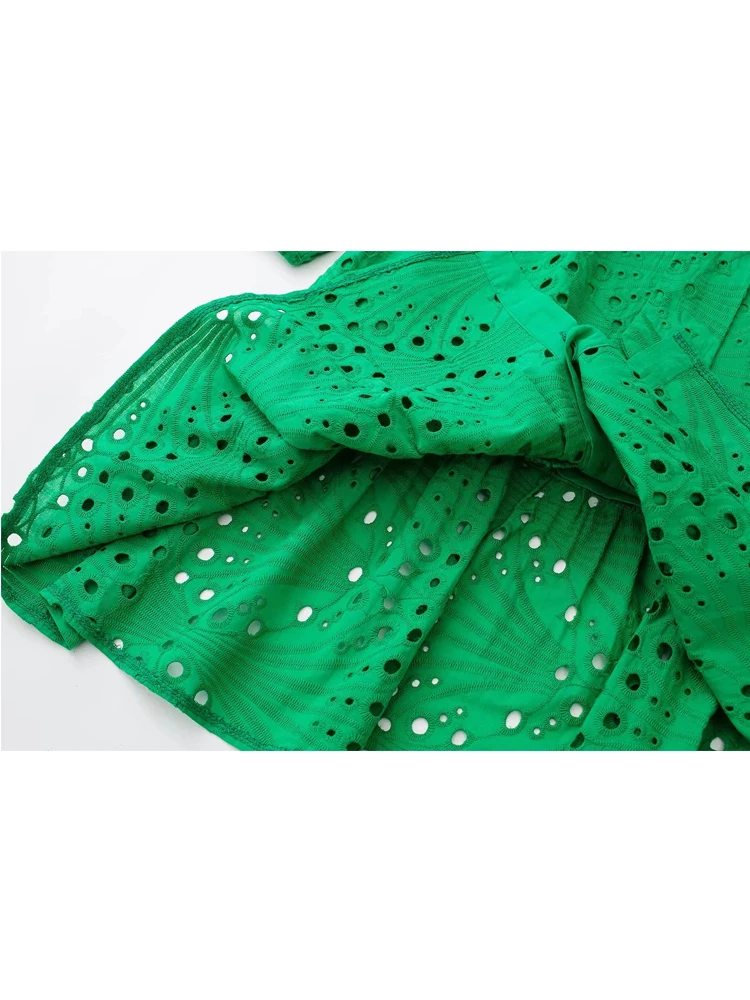 Зеленое женское платье TRAF 2022 короткие платья с пышными рукавами для женщин