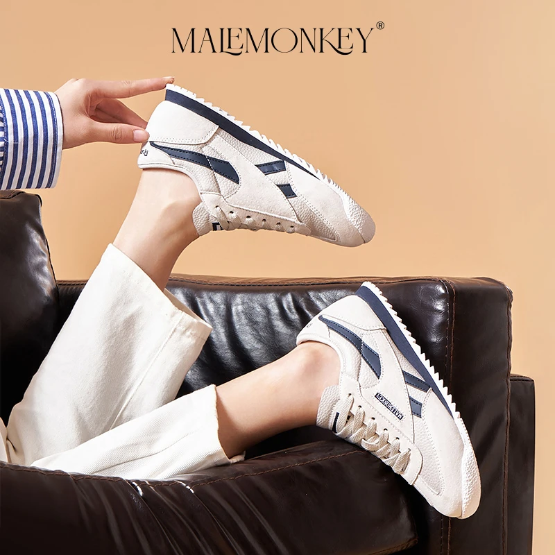 MALEMONKEY Casual Sport Shoes Women 2023 New Round Toe Lace-up Comfortable Ladies Concise Breathable Female Shoes Handmade