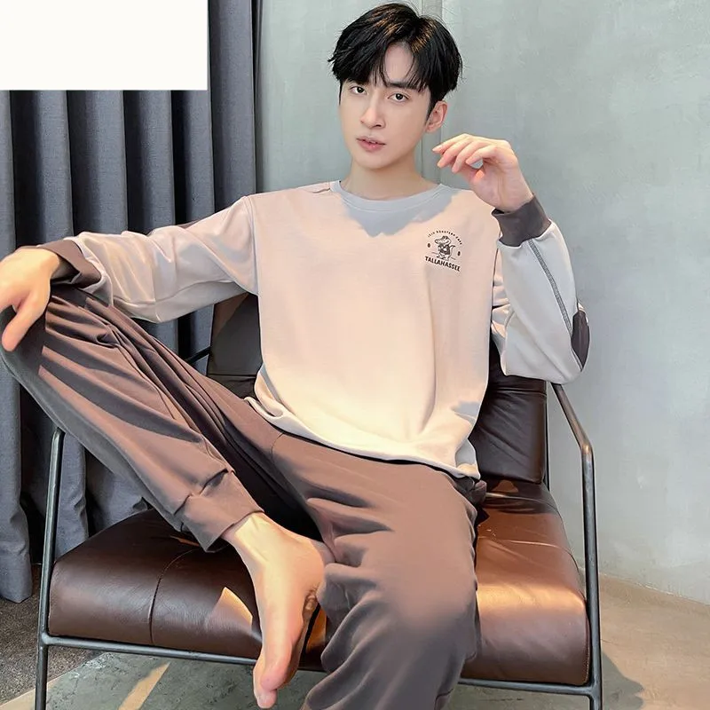 L-5XL Pajamas Men's Spring Autumn Cotton Casual Long Sleeve Pants Pijamas Two Piece Korean Loose Sleepwear Home Clothing Suit