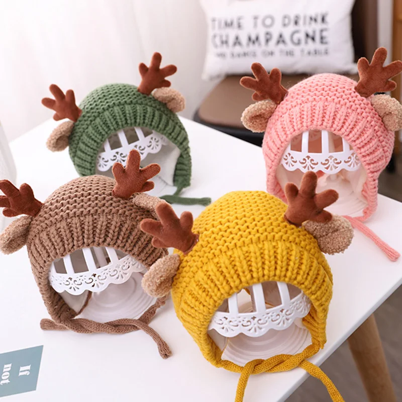 

Baby Christmas Elk Antlers Hat Knitted Bonnet Cap Ear Warmer