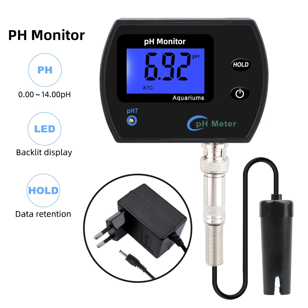 

PH Temperature Meter Digital PH Electrode Probe Accurate Wall Mounted Online Hydroponics Tool for Aquariums Fish Tank US/EU Plug