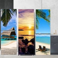 3d blue sky beach scenery wallpaper refrigerator cover sticker self adhesive removable fridge door decals for kitchen home decor