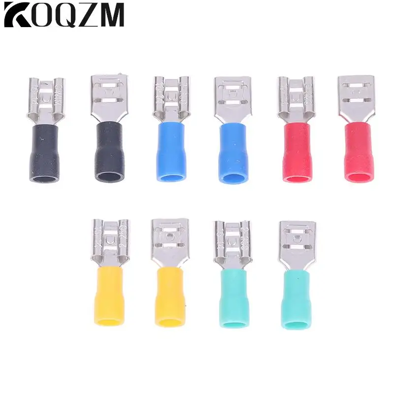 

50Pcs FDD-250 Plug Spring Cold Pressed Pre-Insulated Terminal Connector Female Insulated Electrical Crimp Terminals 6.3mm
