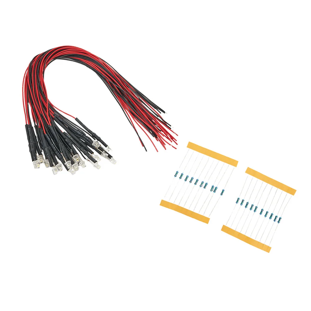 

20pcs Pre Wired 3mm Warm White Led Lamp Light With Resistor Set 12V ~ 18V For Railway Building Train Layout