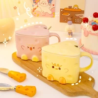 cute 400ml cheese ceramic mugs coffee cups with lid kawaii creative tea milk juice original breakfast cups birthday gift