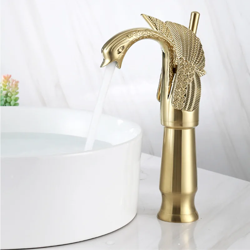 Скандинавский матовый золотой смеситель высокий короткий дизайн устойчивый к